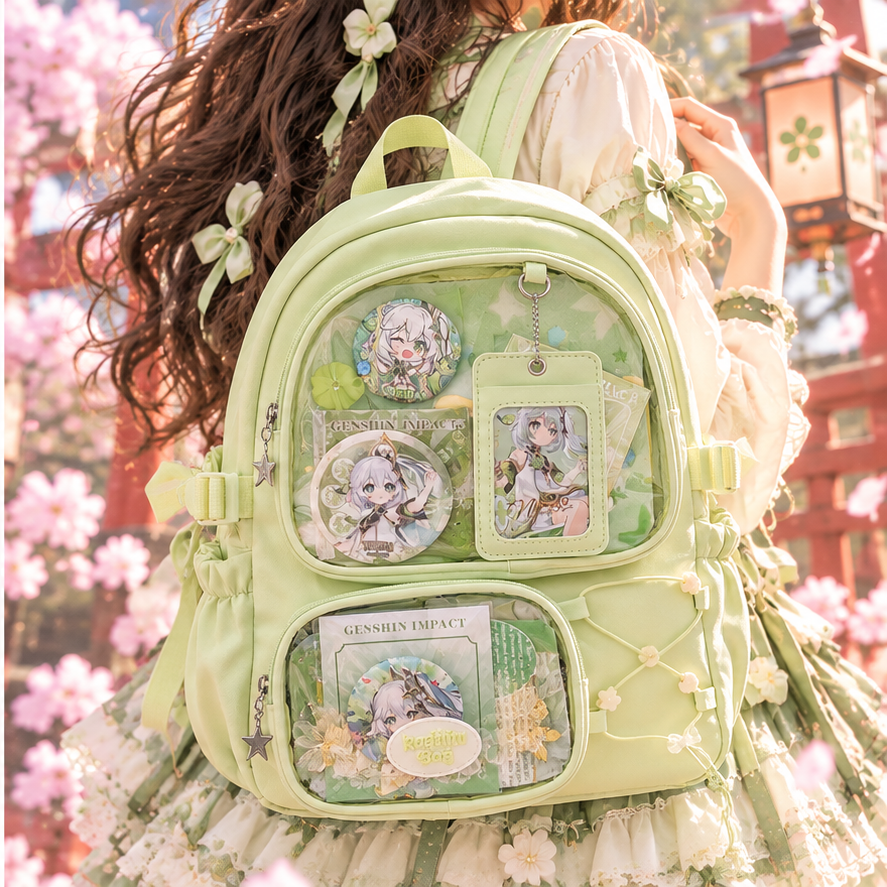 Large ita backpack with 2 clear window, ITA Backpack,enamel pin display bag,anime convention bag, clear window ita backpack, school backpack