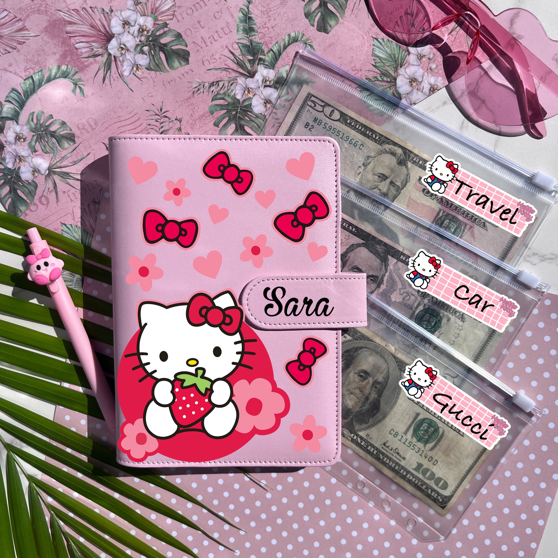 Custom Hello Kitty Personalized budget binder wallet With Cash Envelopes  Include