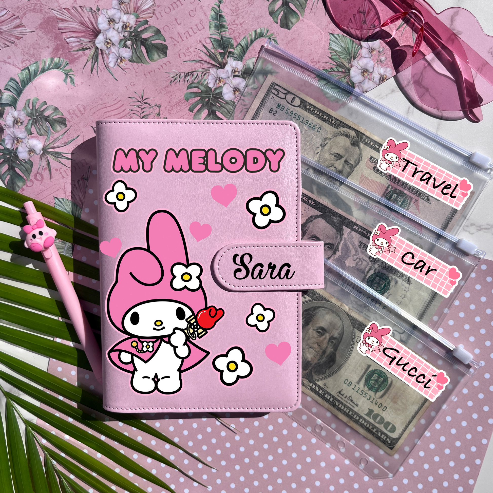 Custom Hello Kitty Personalized budget binder wallet With Cash Envelopes  Include