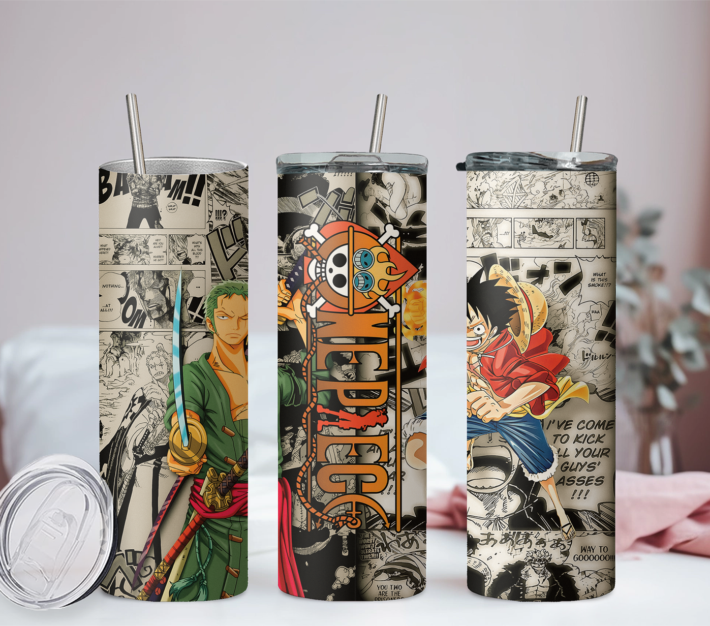 One Piece Anime-Luffy & Zoro 20oz Tumbler with Straw and Lid