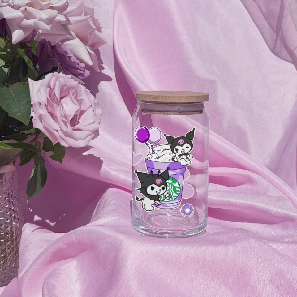 Cute Kitty Beer Can Iced Coffee Glass Cup With Lid and Straw