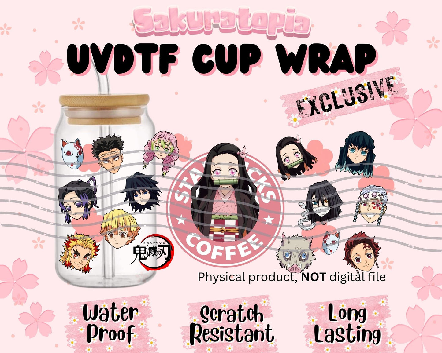 UVDTF Demon Anime Cup Wrap, Ready to Use Glass Cup Wrap for Glass Can | Ready to Apply UVDTF, UVDTF Transfers