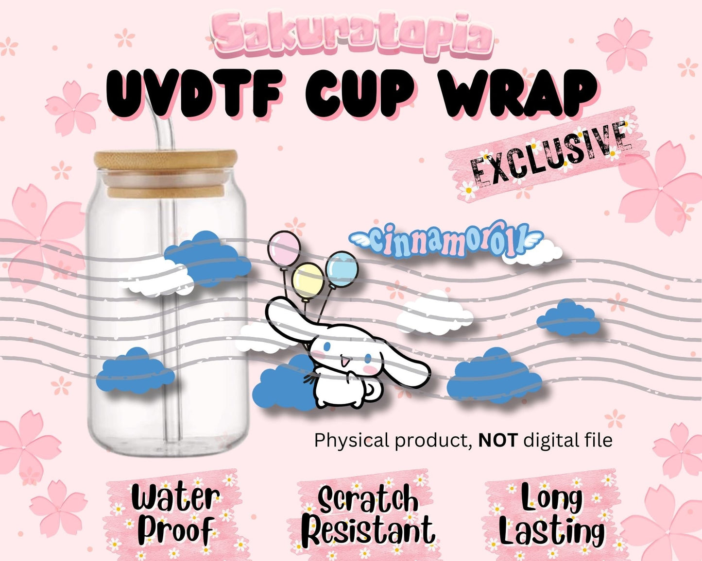 UVDTF Sanrio Anime Cup Wrap, Ready to Use Glass Cup Wrap for Glass Can | Ready to Apply UVDTF, UVDTF Transfers
