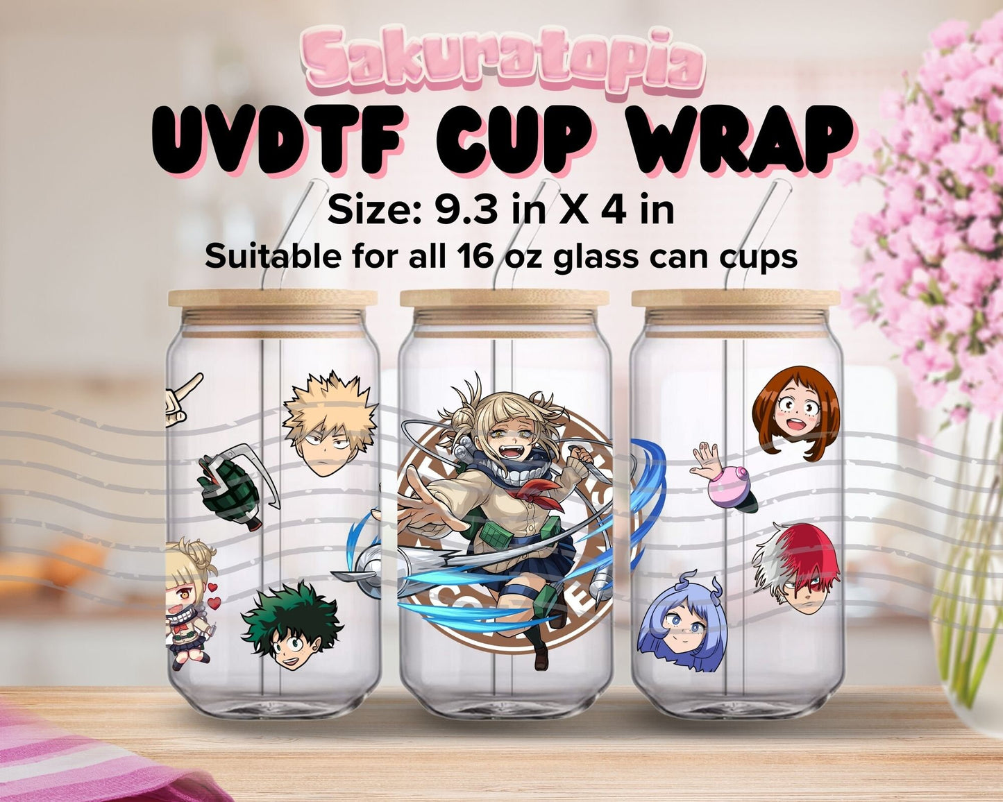 UVDTF Anime Cup Wrap, Ready to Use Glass Cup Wrap for Glass Can | Ready to Apply UVDTF, UVDTF Transfers