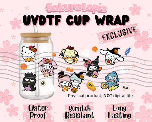 UVDTF Sanrio Anime Cup Wrap, Ready to Use Glass Cup UVDTF transfers for Glass Can | Ready to Apply UVDTF wraps for Libbey Glass