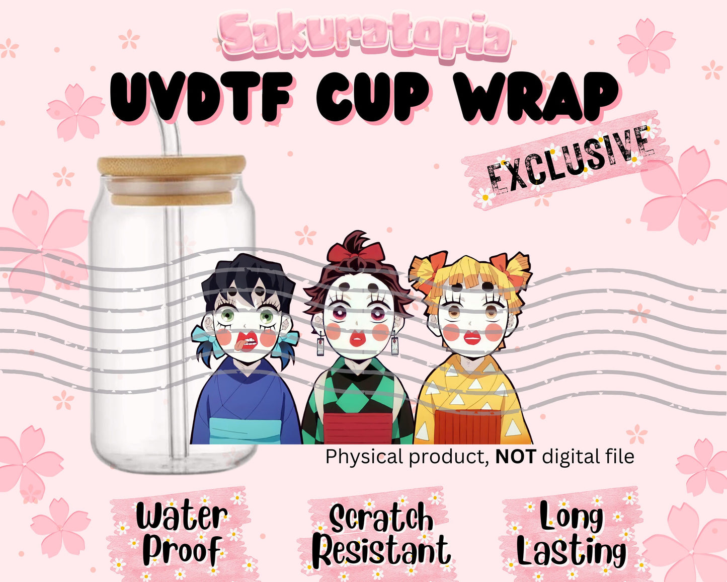 UVDTF Anime Cup Wrap, Ready to Use Glass Cup UVDTF transfers for Glass Can | Ready to Apply UVDTF wraps for Libbey Glass