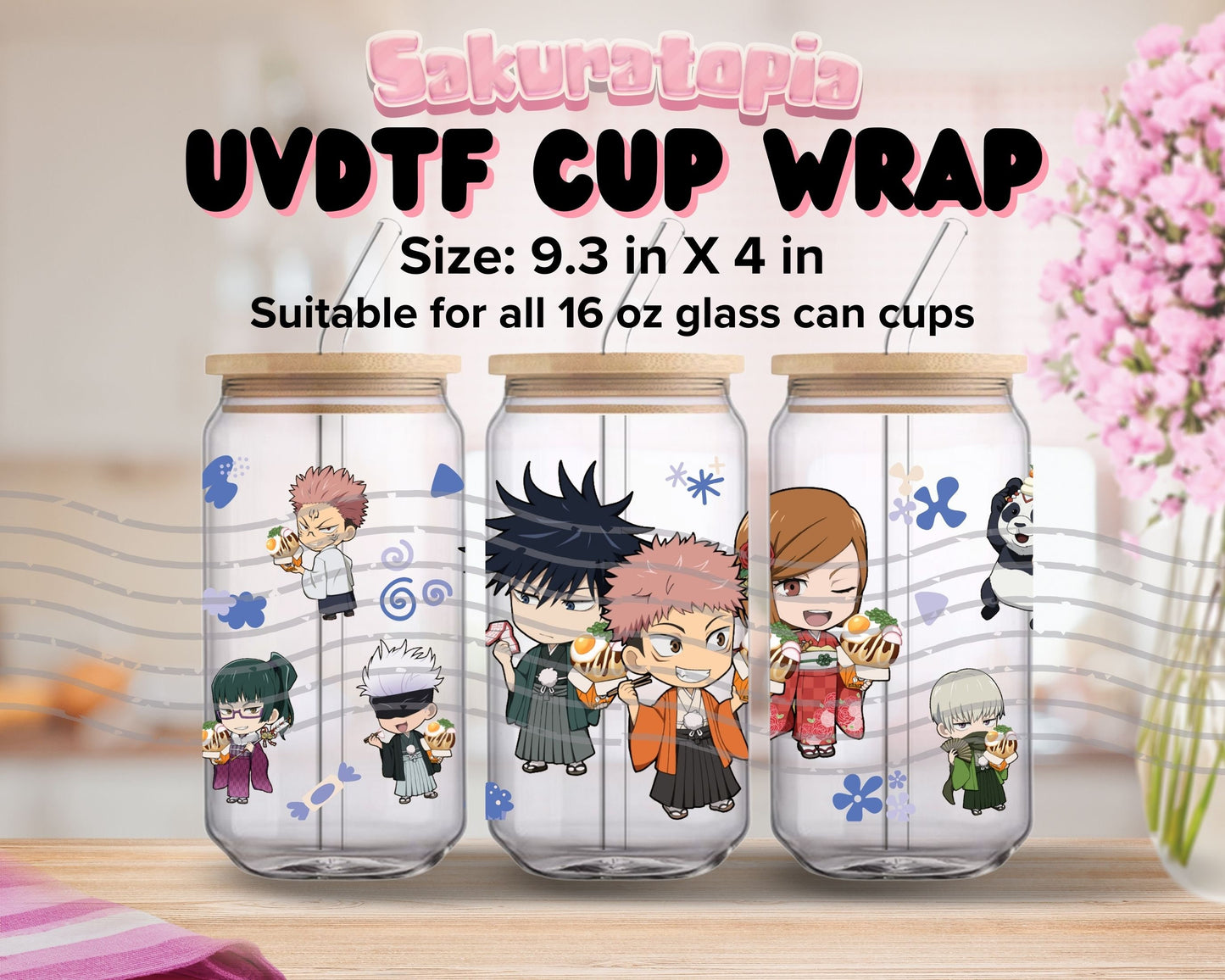 UVDTF Anime Cup Wrap, Ready to Use Glass Cup UVDTF transfers for Glass Can | Ready to Apply UVDTF wraps for Libbey Glass
