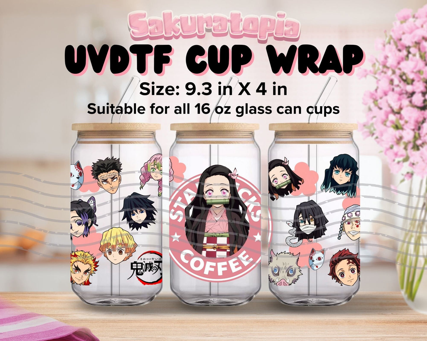 UVDTF Demon Anime Cup Wrap, Ready to Use Glass Cup Wrap for Glass Can | Ready to Apply UVDTF, UVDTF Transfers