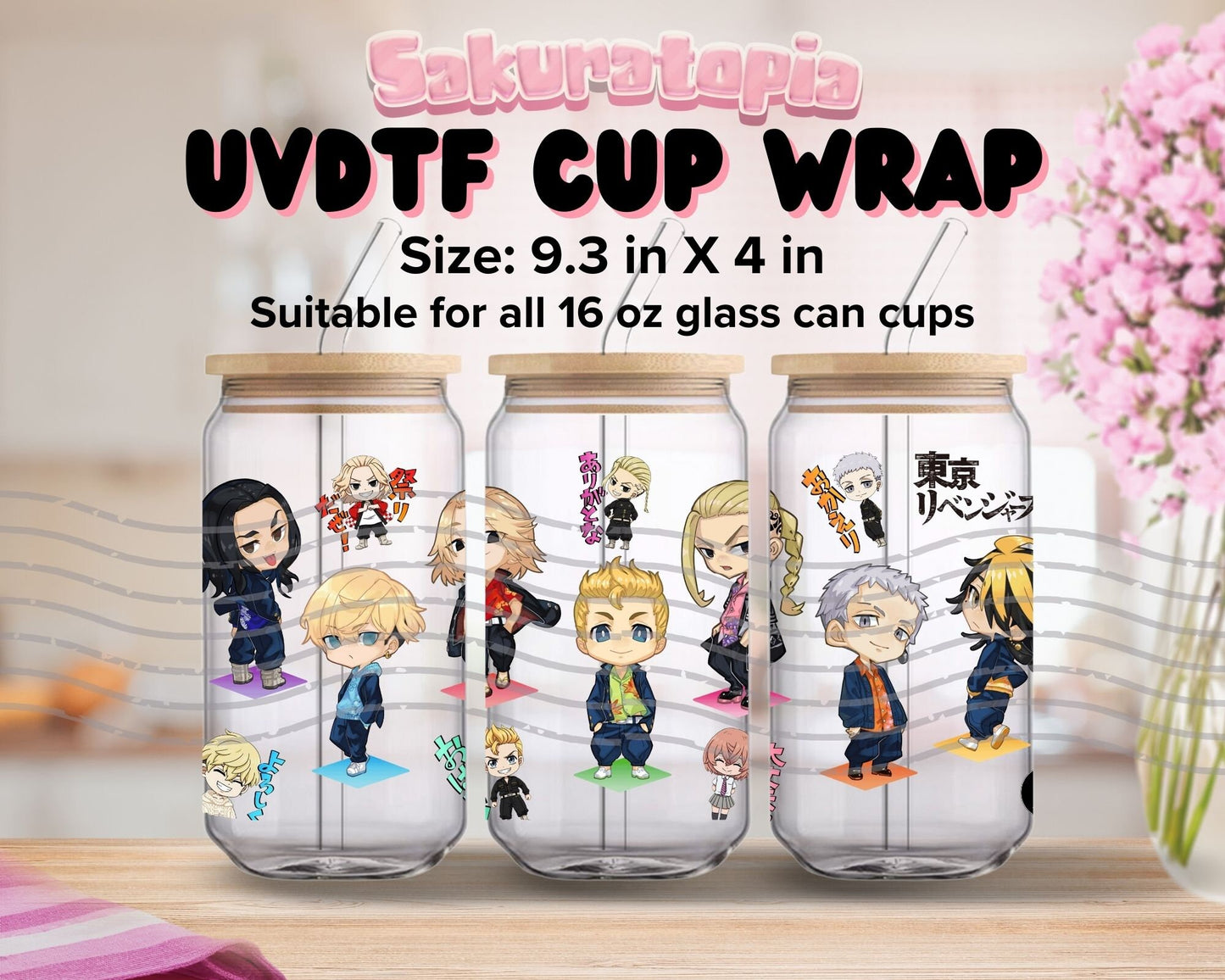 UVDTF Anime Cup Wrap, Ready to Use Glass Cup Wrap for Glass Can | Ready to Apply UVDTF, UVDTF Transfers