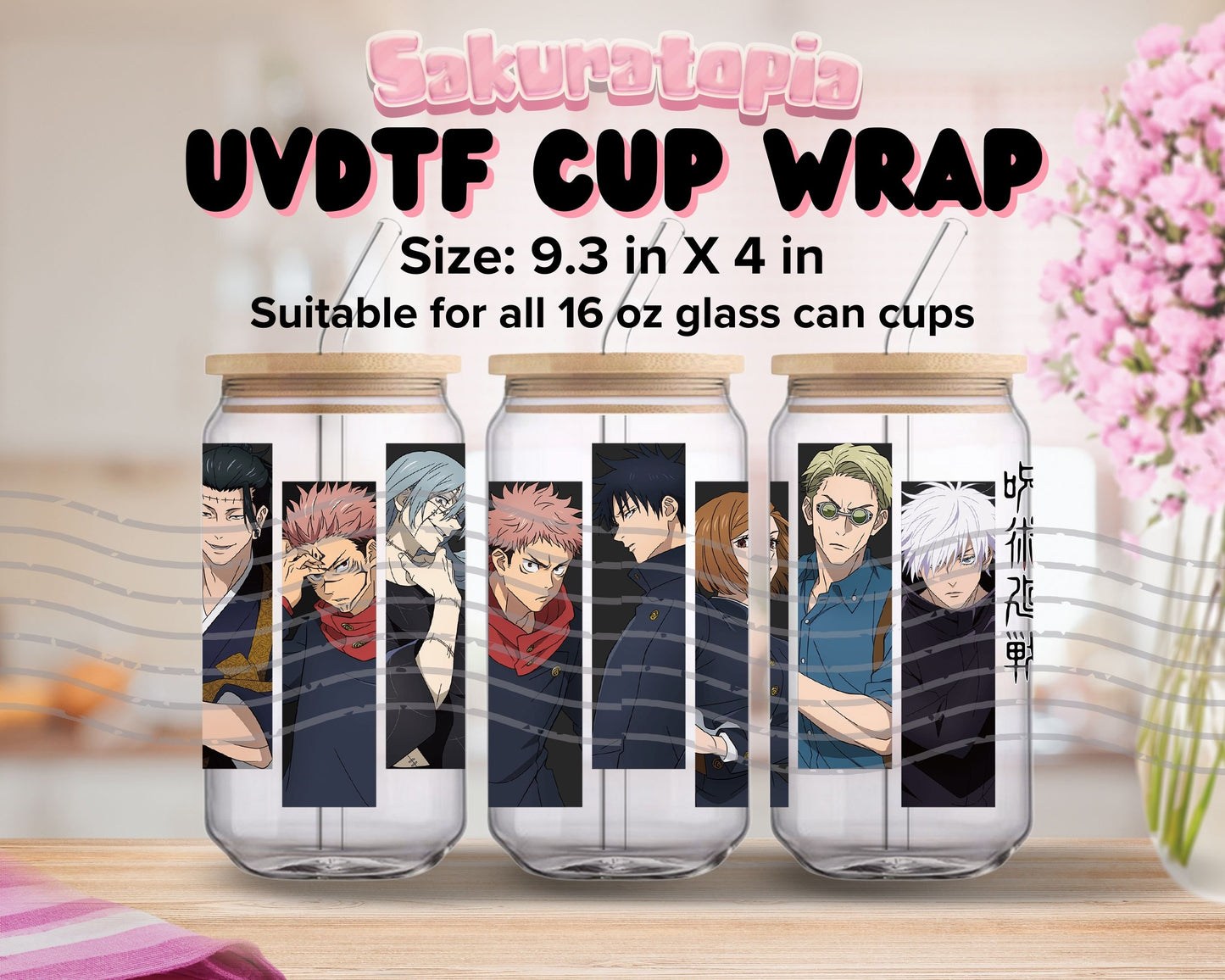 UVDTF Anime Cup Wrap, Ready to Use Glass Cup UVDTF transfers for Glass Can | Ready to Apply UVDTF wraps for Libbey Glass
